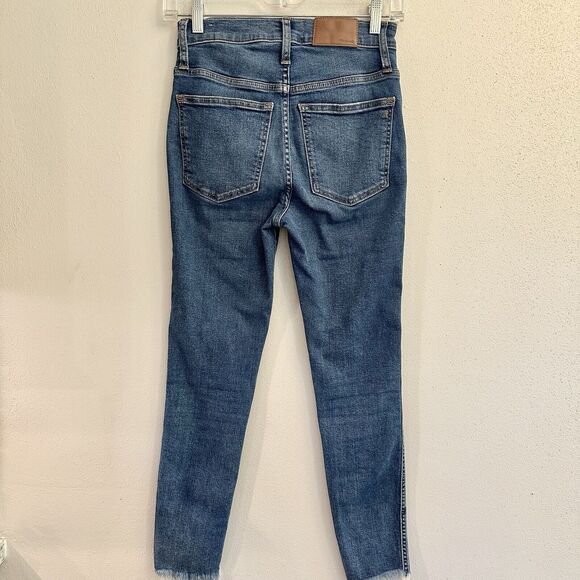 Madewell 10" High Rise Denim Jeans Size 25 Petite Blue Button Fly Raw Hem Skinny - Picture 14 of 16
